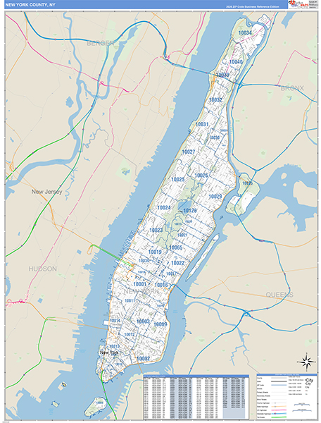 New York County, NY Zip Code Map